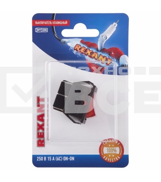 Выключатель клавишный 250V 15А (6с) ON-ON красный с подсветкой (RWB-506, SC-767) Rexant (в упак. 1шт.)
