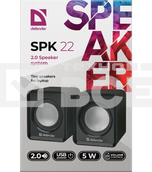 Акустическая 2.0 система Defender #1 SPK 22 черный, 5 Вт, питание от USB