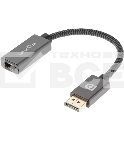 Кабель-переходник DP --> HDMI-F 0.2m , серый металлик, оплетка, 4K@60Hz, Telecom (TA560)