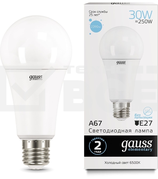 Светодиодная лампа LED Elementary A67 30W E27 2390lm 6500K 1/10/50 0 GAUSS 73239