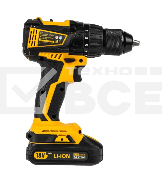 Дрель-шуруповерт аккумуляторная Denzel BLDL-IB-18-02, 18В, 2 АКБ, Кейс