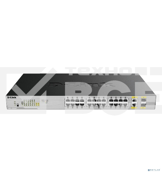 Неуправляемый коммутатор D-Link DGS-1026MP/B2A с 24 портами 10/100/1000Base-T, 2 комбо-портами 100/1000Base-T/SFP (24 порта PoE 802.3af/at, PoE-бюджет 370 Вт)