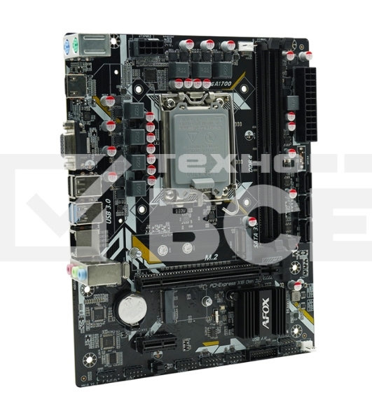 Материнская плата AFOX IH610D4-MA5-V4, LGA 1700, Intel H610, 2xDDR4, 3xSATA, 1xM.2, 1xPCIe 4.0 x16, 1xPCIe x1, 1xminiPCIe, 1xHDMI, 1xD-Sub, 1x 1Gb LAN, 2xUSB-A 2.0, 2xUSB-A 3.2 Gen 1, 3x3.5 мм, 5.1, microATX