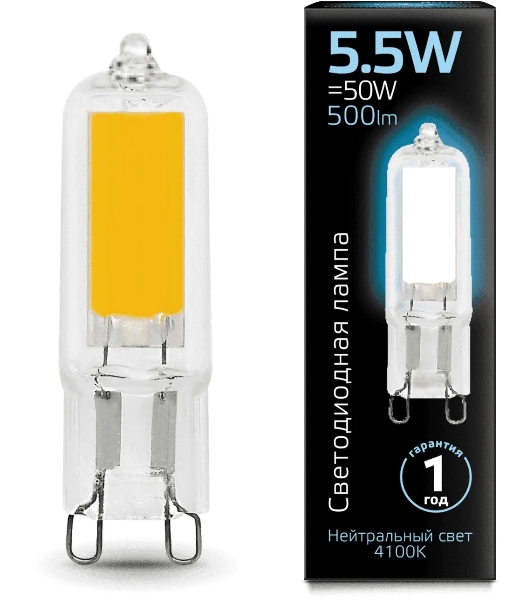 Лампа светодиодная Gauss LED G9 AC220-240V 5.5W 500lm 4100K Glass 107809205 черный
