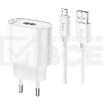 Блок питания (сетевой адаптер) HOCO C109A Fighter, QC3.0, 18W, с кабелем Micro-USB, белый, фото 1