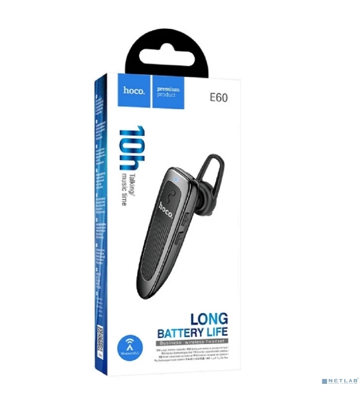 Беспроводная моно-гарнитура Hoco E60 черный, вкладыш с заушником, Bluetooth, до 10 ч
