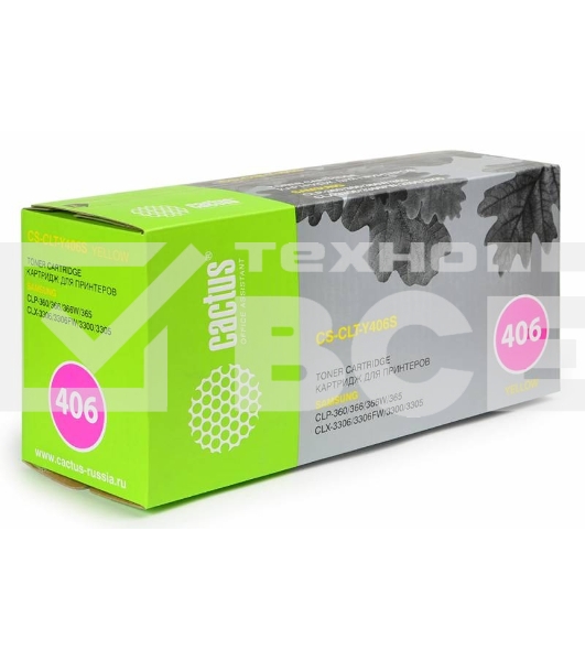 Картридж лазерный Cactus CS-CLT-Y406S yellow желтый (1000 стр.) для Samsung CLP-360/365/CLX-3300/3305