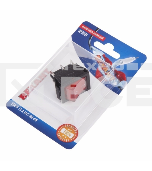 Выключатель клавишный 250V 15А (6с) ON-ON красный с подсветкой (RWB-506, SC-767) Rexant (в упак. 1шт.)