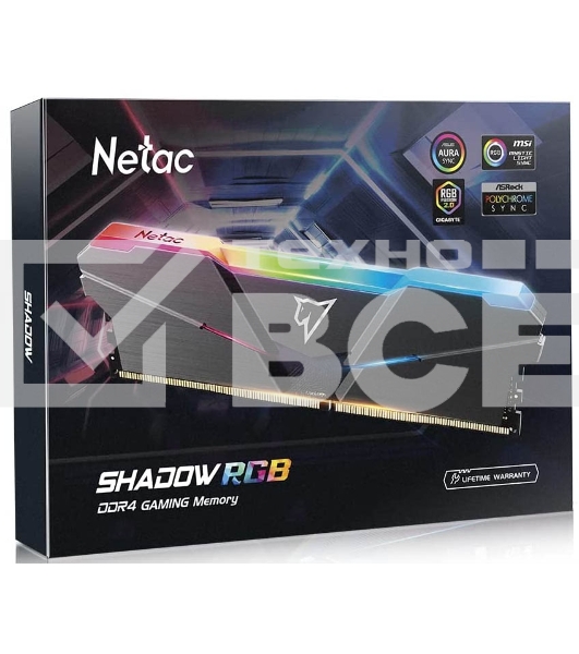 Оперативная память NETAC Shadow, DDR4, 16GB (2x8GB), 3200MHz, CL16, с радиаторами, RGB, серый