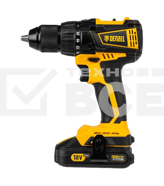 Дрель-шуруповерт аккумуляторная Denzel BLDL-IB-18-02, 18В, 2 АКБ, Кейс