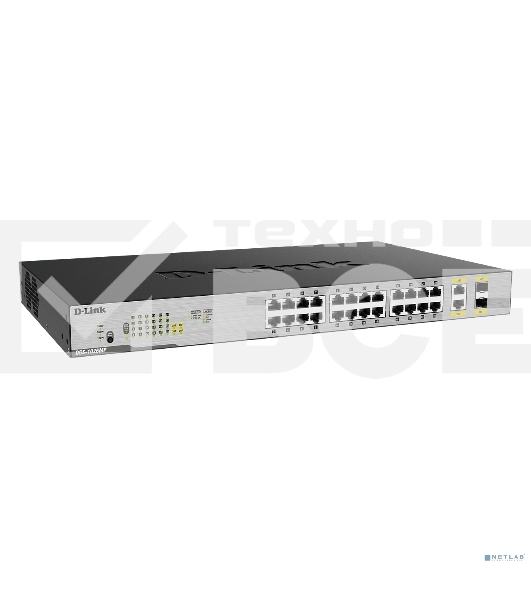 Неуправляемый коммутатор D-Link DGS-1026MP/B2A с 24 портами 10/100/1000Base-T, 2 комбо-портами 100/1000Base-T/SFP (24 порта PoE 802.3af/at, PoE-бюджет 370 Вт)