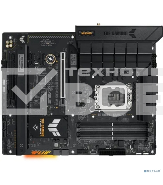 Материнская плата ASUS TUF GAMING B760-PLUS WIFI, LGA 1700, Intel B760, 4xDDR5, 4xSATA, 3xM.2, 1xPCI-E 5.0 x16, 1xPCI-E 3.0 x4, 1xUSB-A 3.2 Gen 2, 3xUSB-A 3.2 Gen 1, 1xUSB-C 3.2 Gen 2x2, 1x2.5Gb LAN, 5x3.5 мм, 7.1, Wi-Fi 6, Bluetooth 5.2, Standard-ATX