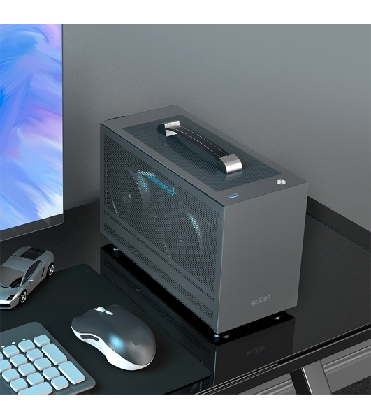 Компьютерный корпус без блока питания PCCooler I100 PRO MESH GY, Mesh Compact, серый, SPCC, no fans ITX 60/300/SFX PSU support; 1x2.5', 1x3.5', 2xPCI 1xUSB-C 3.1 308x128x190mm
