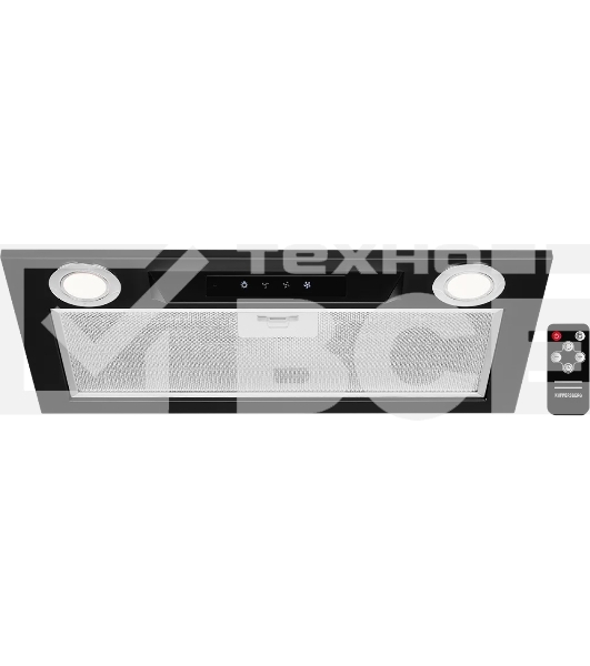 Вытяжка встраиваемая Kuppersberg INLINEA 52 Black, ширина 52 см, отвод/рециркуляция, 850 м3/час, электронное сенсорное управление, таймер, пульт ДУ, 3 скорости, светодиодное освещение 2х3,5 Вт, металлический жироулавливающий фильтр, угольный фильтр С6С (о