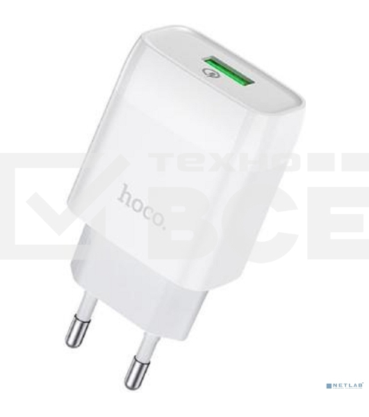Зарядное устройство Hoco 18Вт, 3А, QC3.0, 1xUSB + кабель USB/Type-C, CS12A, белый, блистер