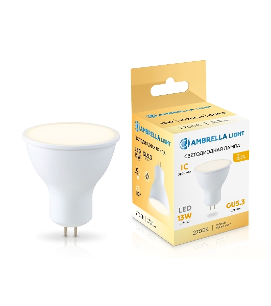 Лампа светодиодная	Ambrella light 161303 LED MR16 13W IC GU5.3 2700K 175-265V