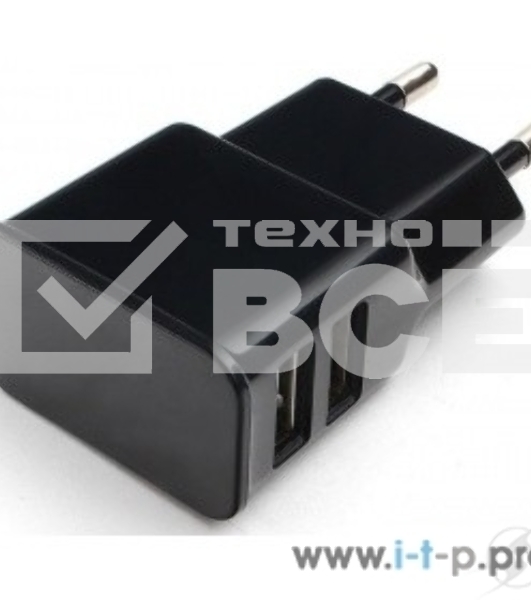 Адаптер питания Cablexpert MP3A-PC-12 100/220V - 5V USB 2 порта, 2.1A, черный