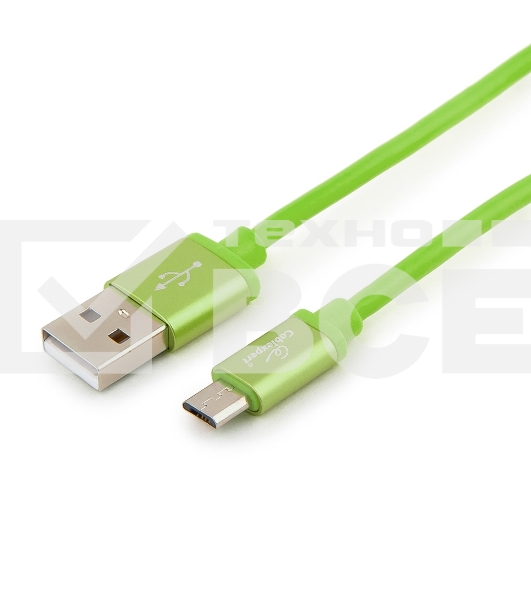 Кабель USB 2.0 Cablexpert CC-S-mUSB01Gn-1M, AM/microB, серия Silver, длина 1м, зеленый, блистер 