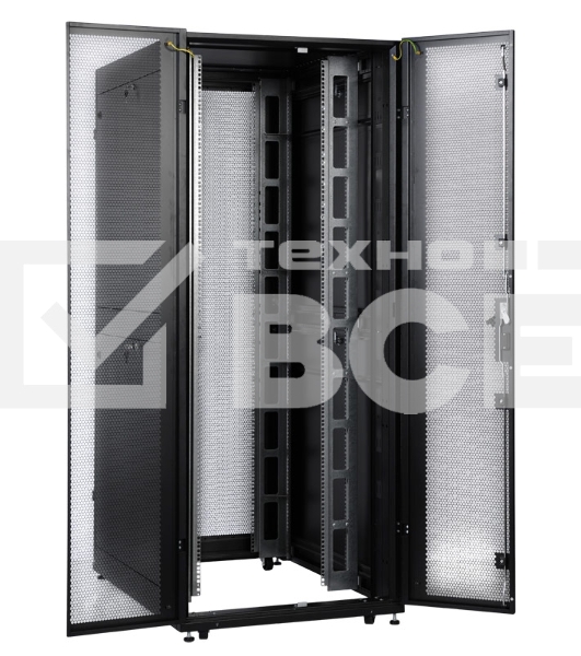 Шкаф серверный ПРОФ напольный 42U (800x1000) дверь перфор., задние двойные перфор., черный, в сборе