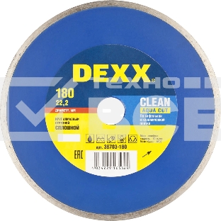 CLEAN AQUA CUT 180 мм, диск алмазный отрезной сплошной по керамограниту, мрамору, плитке, DEXX