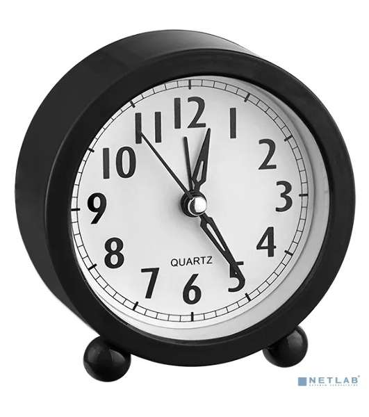 Часы-будильник Perfeo Quartz 'PF-TC-020', круглые диам. 10 см, чёрные