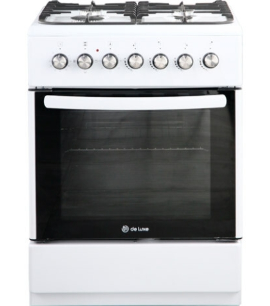 Плита Комбинированная De Luxe 606040.00гэ-001(кр) ЧР белый (стеклянная крышка) реш.чугун
