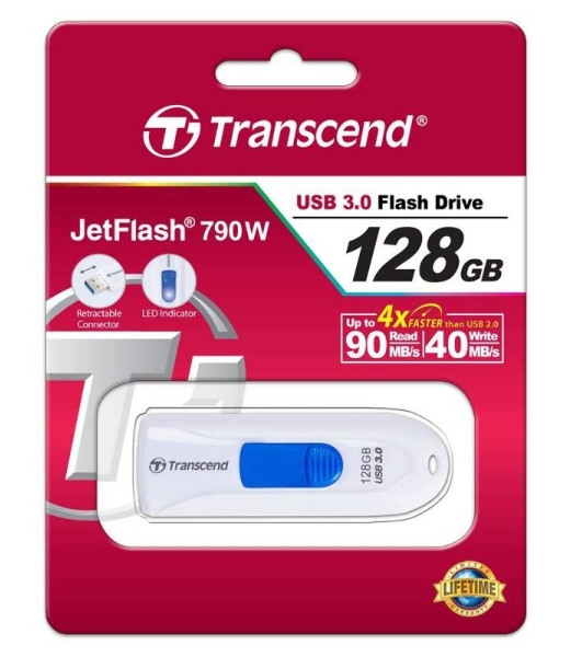 Флешка USB Transcend Jetflash 790 (TS128GJF790W), 128Gb, USB 3.0, R/W 90/40, белый