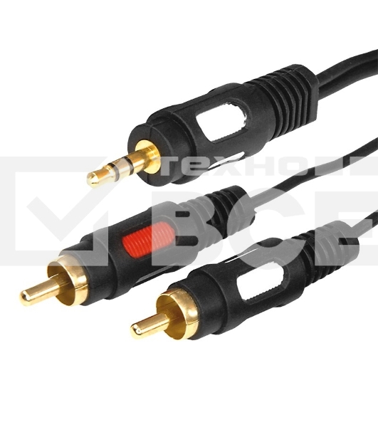 Шнур Стерео 3,5 мм - 2 RCA, длина 1,5 метра (GOLD) Rexant