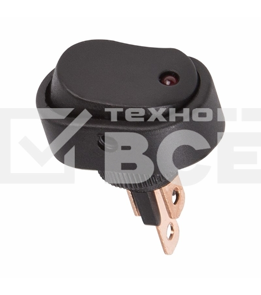 Выключатель клавишный 12V 20А (3с) ON-OFF черный ОВАЛ с красной LED подсветкой Rexant