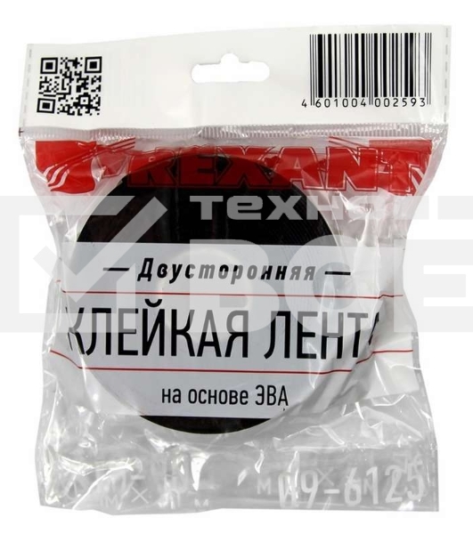 Двухсторонний скотч Rexant, черная, вспененная ЭВА основа, 25 мм, ролик 5 м