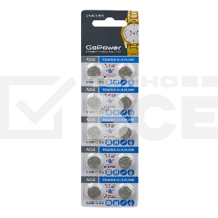 Батарейка GoPower G10/LR1130/LR54/389A/189 BL10 Alkaline 1.5V (10/100/3600) блистер (10 шт.)