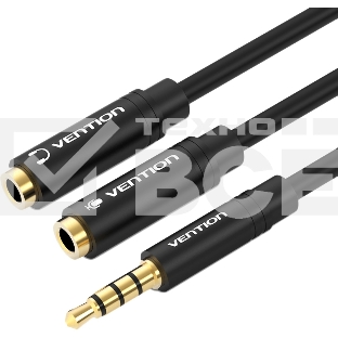 Переходник-разветвитель Vention гибкий Jack 3.5 mm M 4 pin/Jack 3.5 mm F x 2 - 0.3м BBCBY