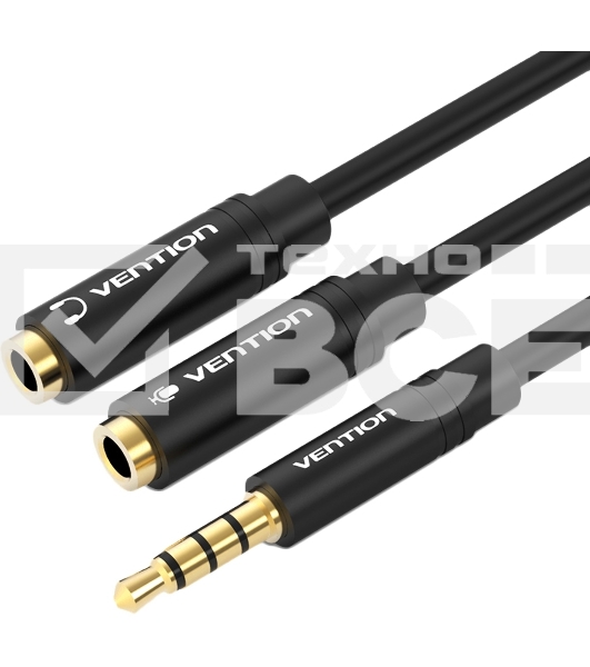 Переходник-разветвитель Vention гибкий Jack 3.5 mm M 4 pin/Jack 3.5 mm F x 2 - 0.3м BBCBY