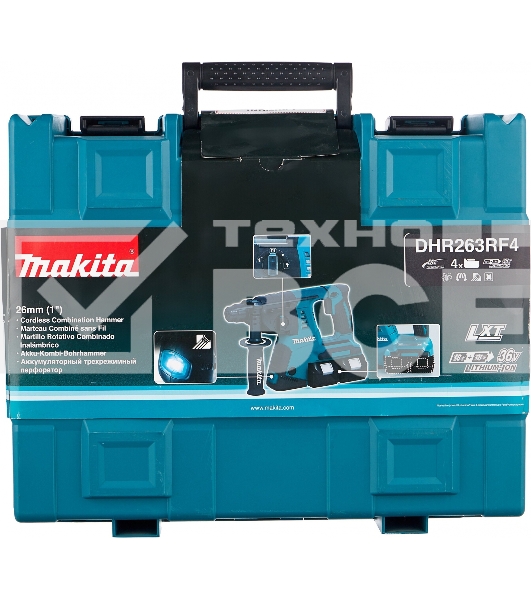 Перфоратор MAKITA DHR263RF4SDS+ 36В для 2-х акк 18В 4х3Ач LI-ION 3реж 2.5Дж 0-4800у/м 4.7кг кейс