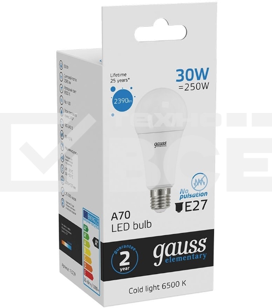Светодиодная лампа LED Elementary A67 30W E27 2390lm 6500K 1/10/50 0 GAUSS 73239