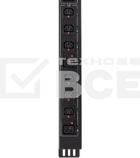 Блок распределения питания Powercom PDU-32AVMS24-18C3-6C9-3P верт.размещ. 18xC13 6xC19 с сетевым мониторингом 3x32A EN 60309 2м