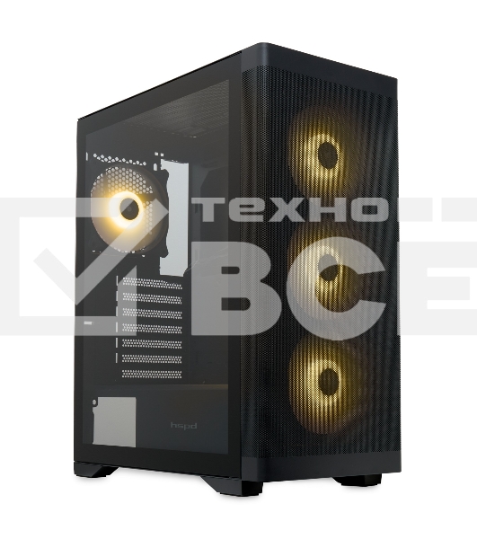 Компьютерный корпус HSPD M520, Mesh Mid Tower, черный, slide TG, 0.45 SPCC, 4x120мм ARGb ATX, mATX, mITX 160/330/184мм 2x2.5