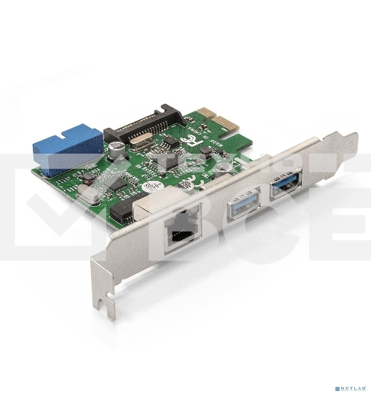 Контроллер ExeGate EX290278RUS EXE-362 PCI-E 2.0, 2*USB3.0 ext + 1*USB3.0 int + LAN UTP 1000Mbps, разъем доп.питания (OEM)