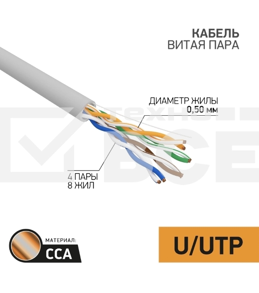 Кабель Proconnect (01-0043-3-100) Кабель UTP CAT5e 4 пары (100м) 0.51 мм