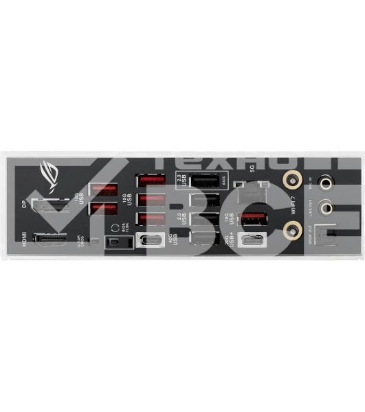 Материнская плата ASUS ROG STRIX B850-E GAMING WIFI, AM5, AMD B850, 4xDDR5, 4xSATA, 5xM.2, 1xPCI-E 5.0 x16, 1xPCI-E 4.0 x16, 1xRealtek 5Gb Ethernet, 1xUSB-C 4, 1xUSB-C 20Gbps, 6xUSB-A 10Gbps, 4xUSB-A 2.0, 3x3.5 мм, 7.1, ATX