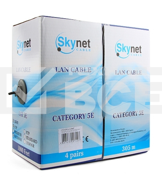 Кабель SkyNet Premium UTP outdoor 4x2x0,51, медный, FLUKE TEST, кат.5e, однож., 305 м, box, черный