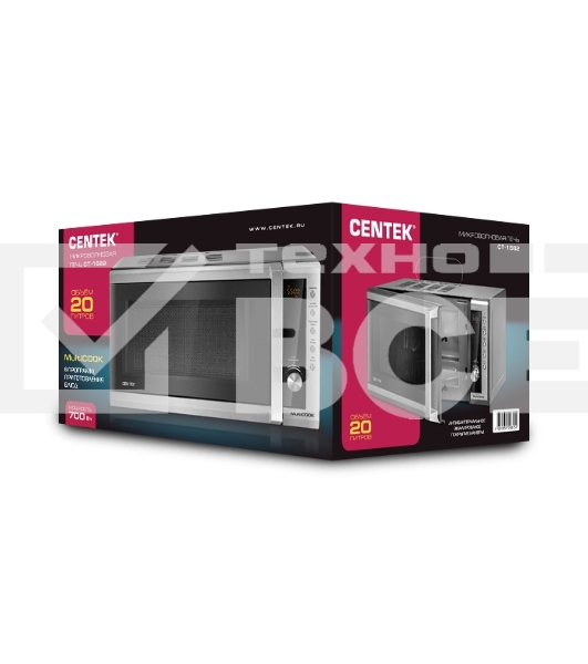 Микроволновая печь Centek CT-1582 сталь 20л 700Вт поворотный механизм, кнопки