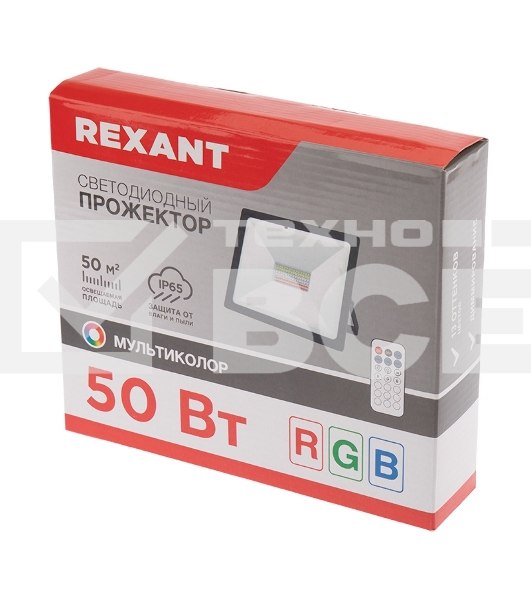 Прожектор светодиодный Rexant с пультом дистанционного управления 50 Вт, цвет свечения мультиколор (RGB)