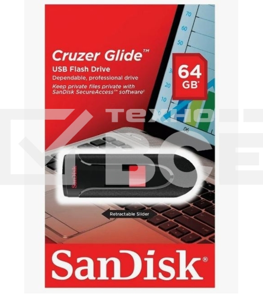 Флеш диск Sandisk 64Gb Cruzer Glide SDCZ60-064G-B35 USB2.0 черный/красный