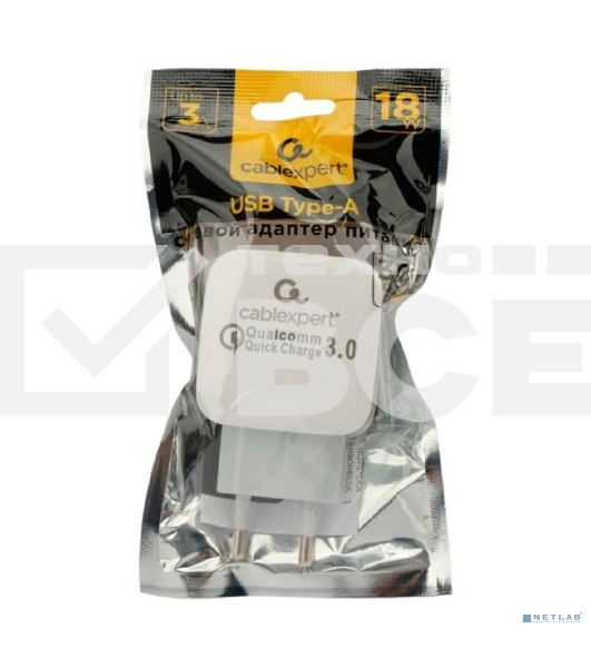 Сетевое зарядное устройство Cablexpert MP3A-PC-40 18Вт, 3А, QC3.0, 1xUSB,,черный, пакет