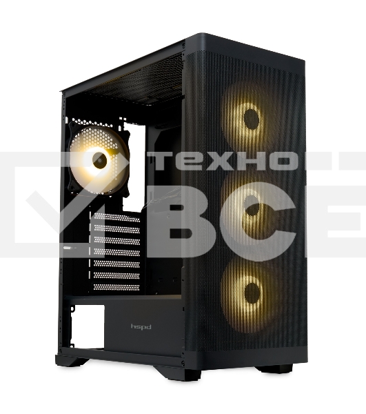 Компьютерный корпус HSPD M520, Mesh Mid Tower, черный, slide TG, 0.45 SPCC, 4x120мм ARGb ATX, mATX, mITX 160/330/184мм 2x2.5