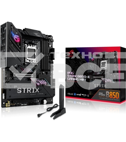 Материнская плата ASUS ROG STRIX B850-E GAMING WIFI, AM5, AMD B850, 4xDDR5, 4xSATA, 5xM.2, 1xPCI-E 5.0 x16, 1xPCI-E 4.0 x16, 1xRealtek 5Gb Ethernet, 1xUSB-C 4, 1xUSB-C 20Gbps, 6xUSB-A 10Gbps, 4xUSB-A 2.0, 3x3.5 мм, 7.1, ATX