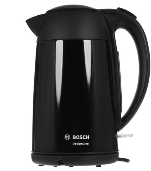 Электрочайник Bosch TWK3P423 черный, 1.7 л, 2400 Вт, скрытый нагревательный элемент