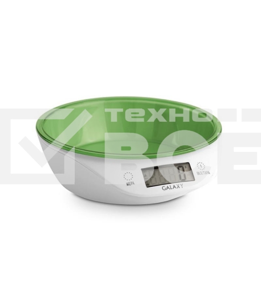 Весы кухонные электронные Galaxy Line GL 2804, зеленый, пластик, максимально допустимый вес 5 кг, ЖК-дисплей, цена деления 1 г, фукция обнуления массы тары, автоматическое отключение, индикатор перегрузки, индикация низкого заряда элемента питания, элемен