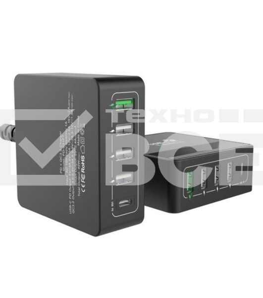 Сетевое зарядное устройство  ACD-P605U-V1B 60Вт,  5xUSB 1PD+1QC+3Smart, 3.6~20В/3А RTL